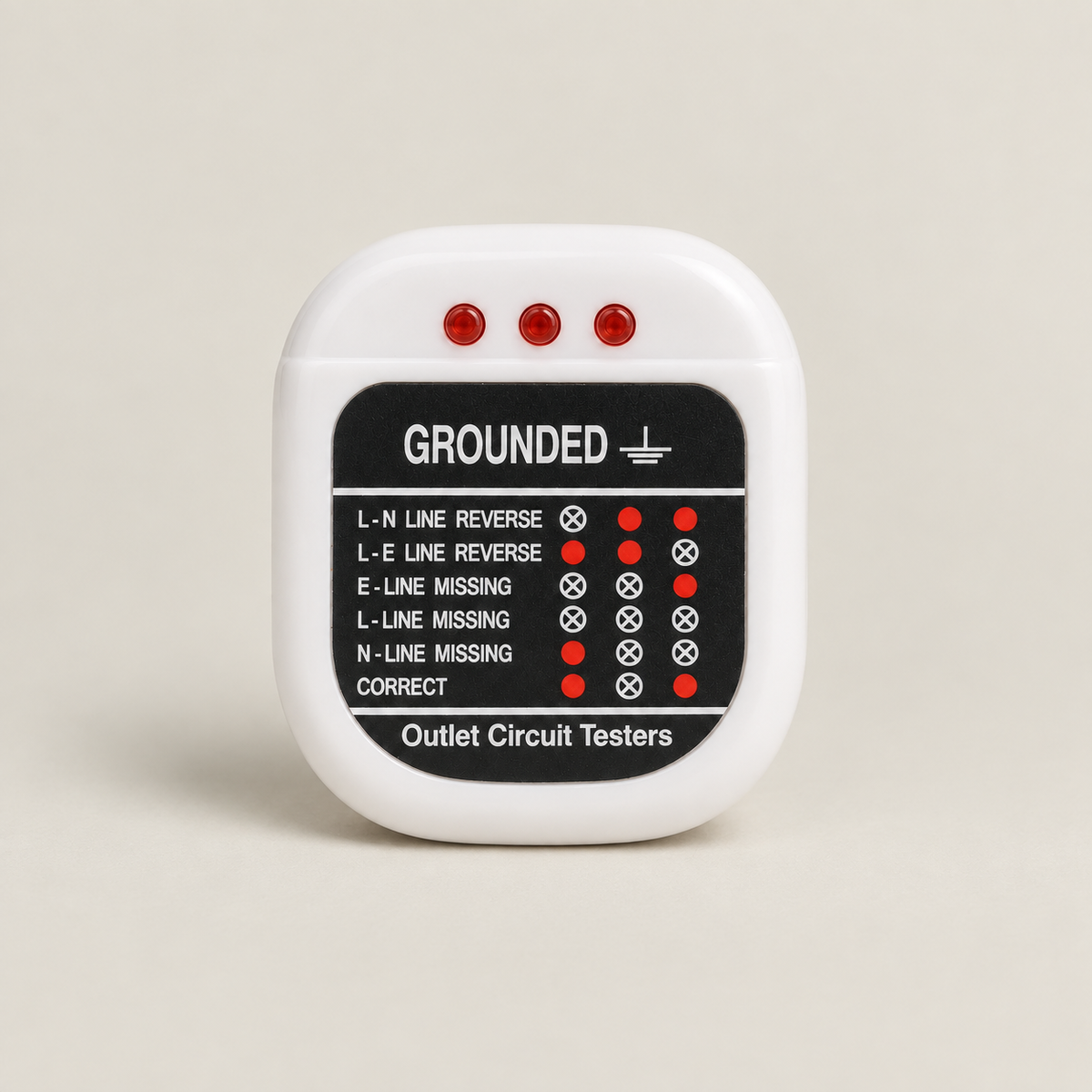 White grounding socket tester with three indicator lights